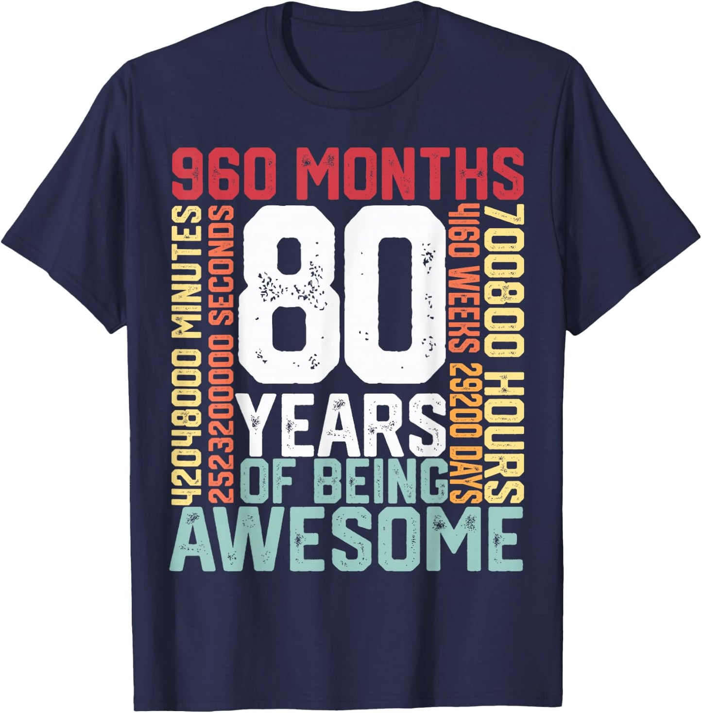 80 years of being Awesome Months weeks days special birthday T-Shirt - T-Shirt | Navy