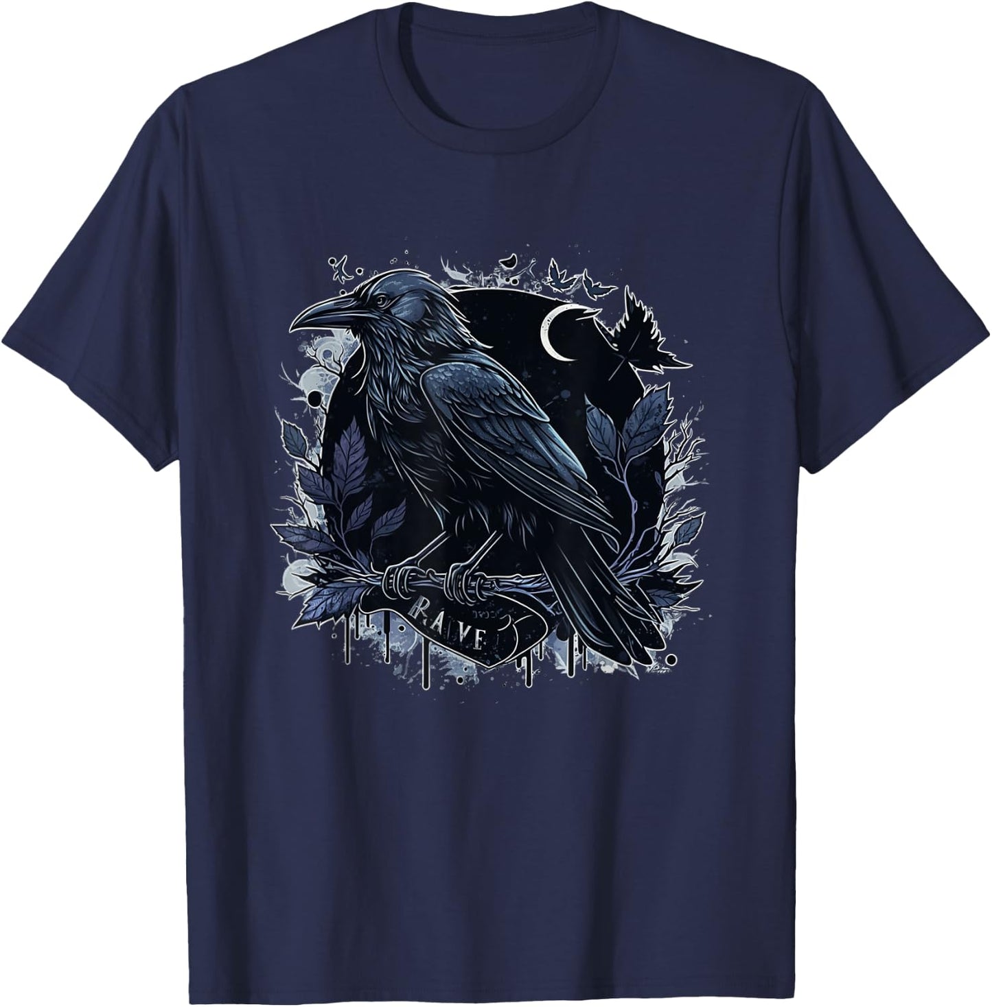 Raven Graphic Goth Black Crow T-Shirt - T-Shirt | Navy