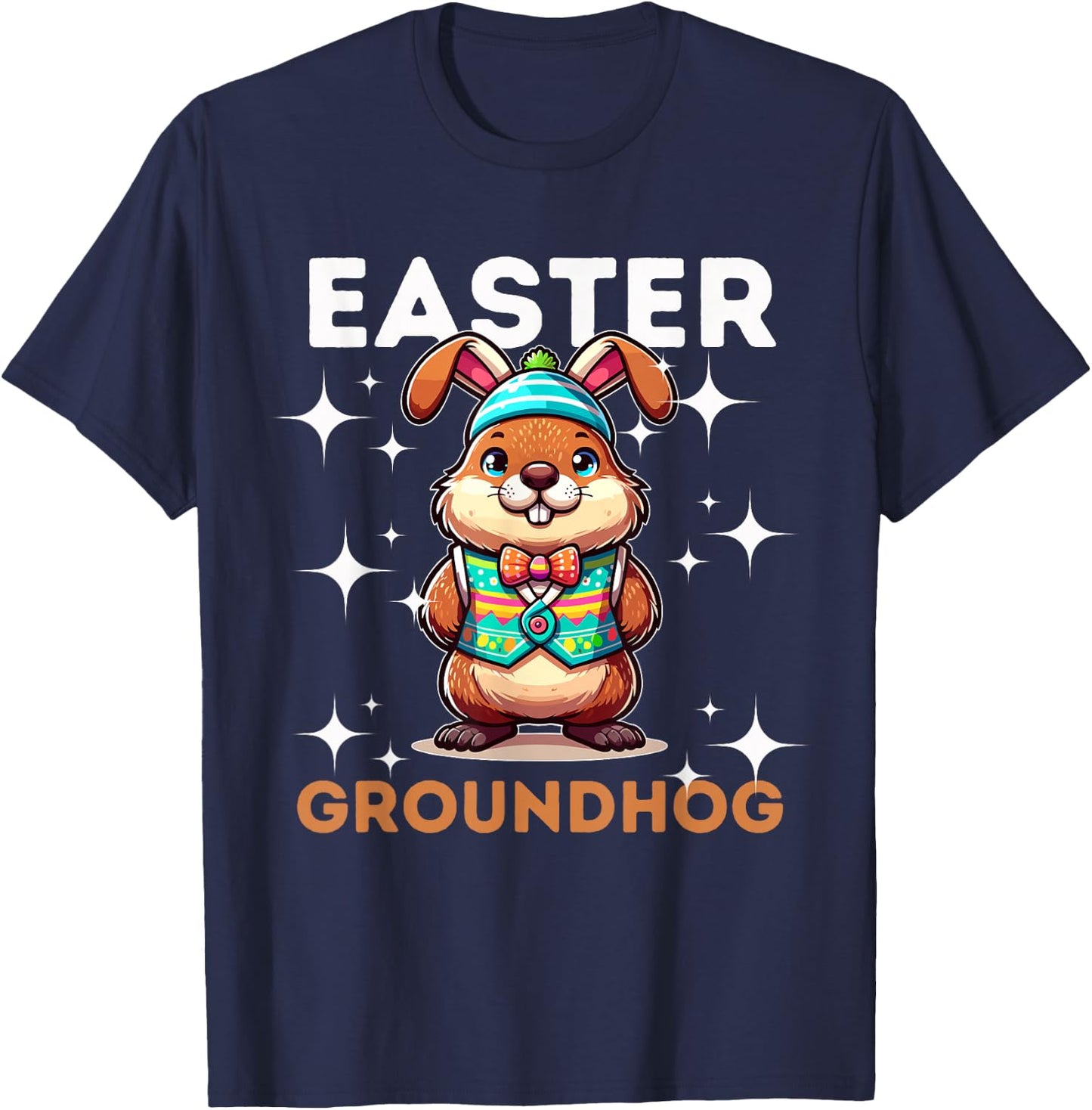 Easter Groundhog Day With Bunny Ears Fun T-Shirt - T-Shirt | Navy