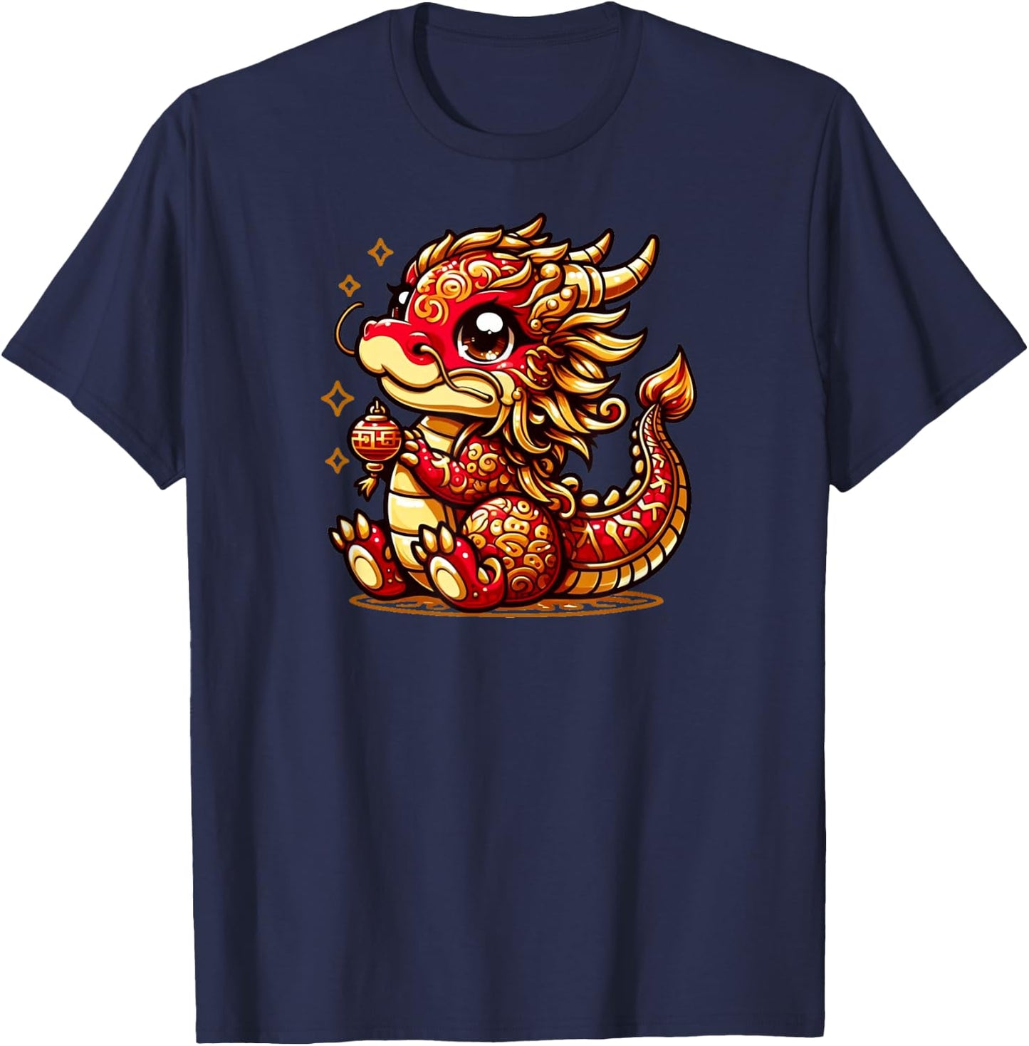 Cute Kawaii Red Gold Dragon Chinese Lunar New Year Lucky T-Shirt - T-Shirt | Navy