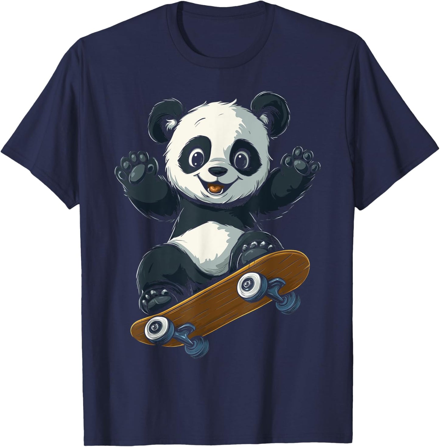 Cute Skateboarding Panda Fun Animal Girl Boy Kids T-Shirt - T-Shirt | Navy