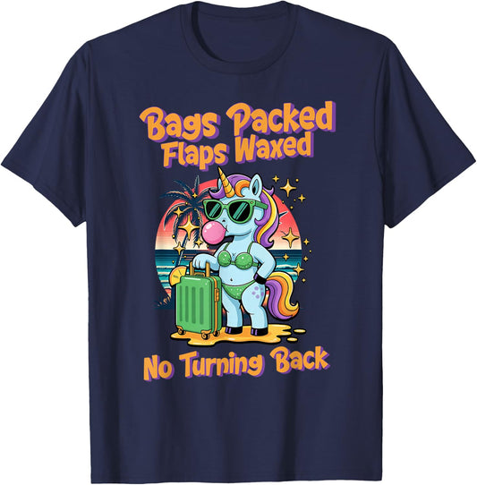 Bags Packed Flaps Waxed Unicorn Funny Embarrassing Adult T-Shirt - T-Shirt | Navy