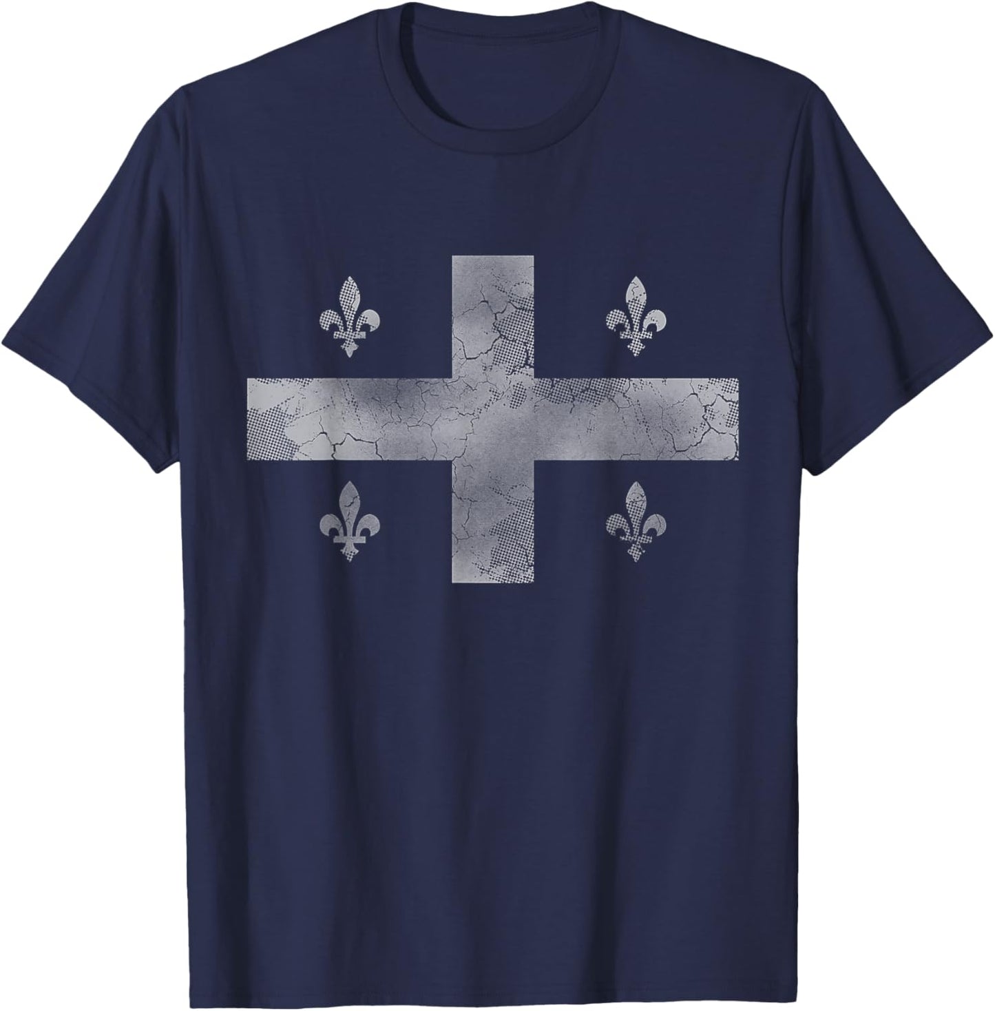 Quebec Montreal Flag Canada Canadian Vintage Distressed T-Shirt - T-Shirt | Navy