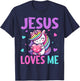 Kids Jesus Loves Me Christian Bible Girls Rainbow Unicorn T-Shirt - T-Shirt | Navy
