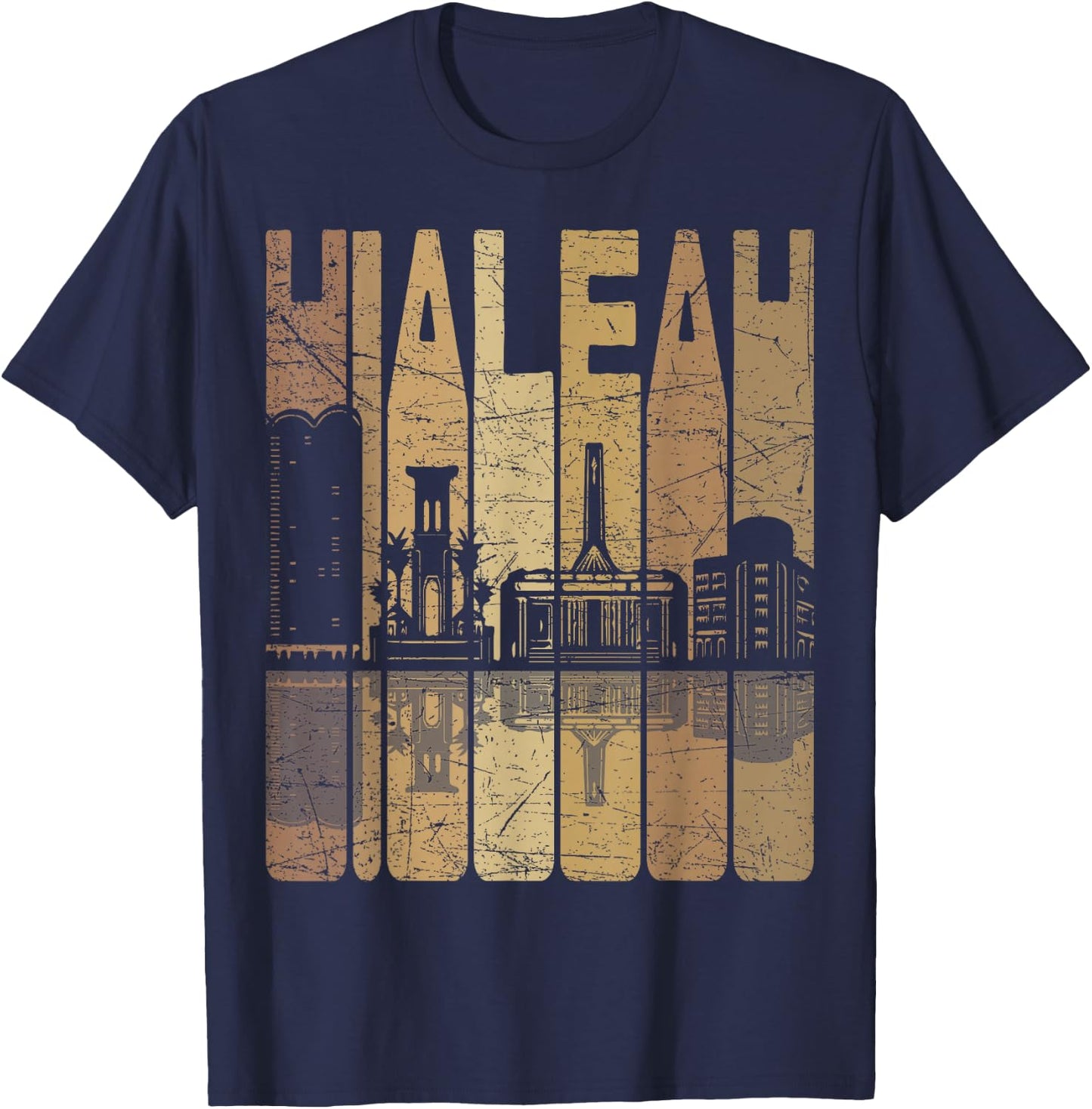 Hialeah Vintage Hialeah Florida Retro Hialeah Skyline T-Shirt - T-Shirt | Navy