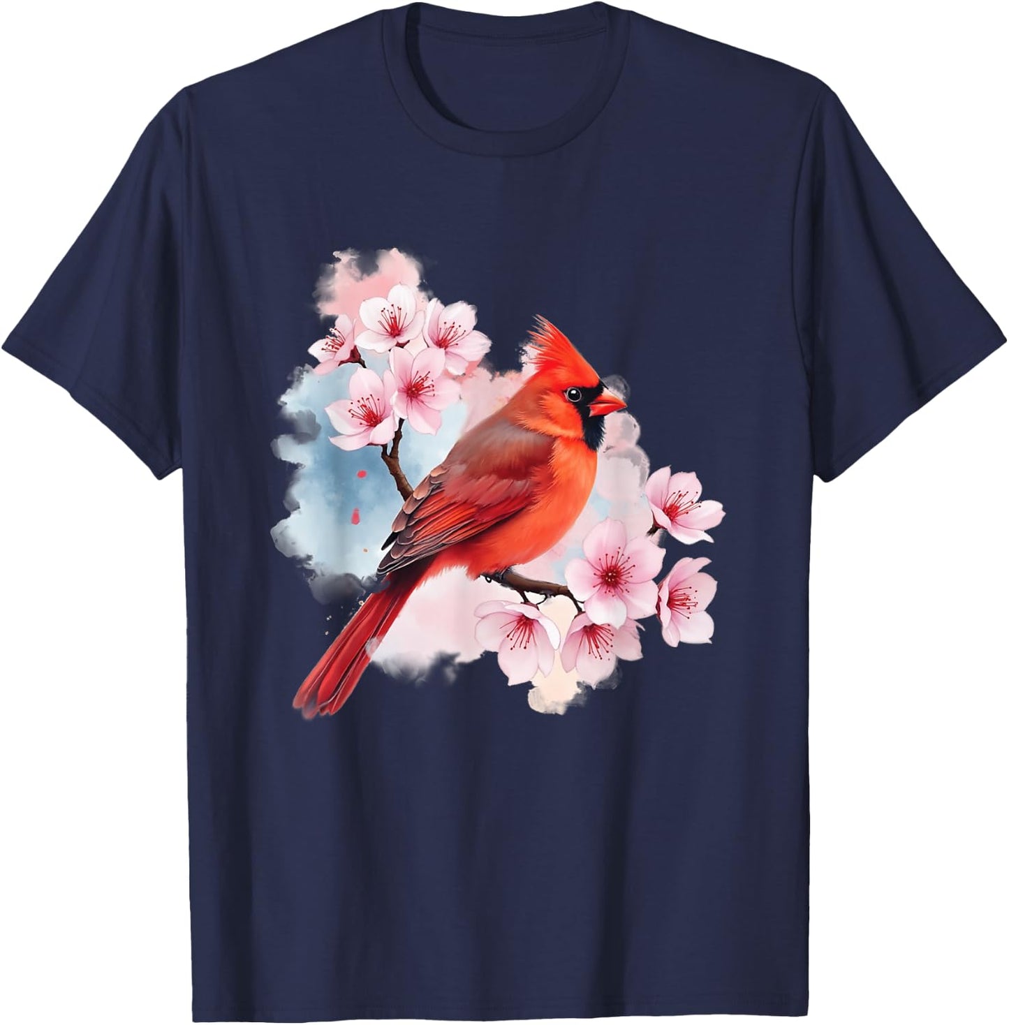 Watercolor Red Cardinal - Birding Bird Watching Bird Watcher T-Shirt - T-Shirt | Navy