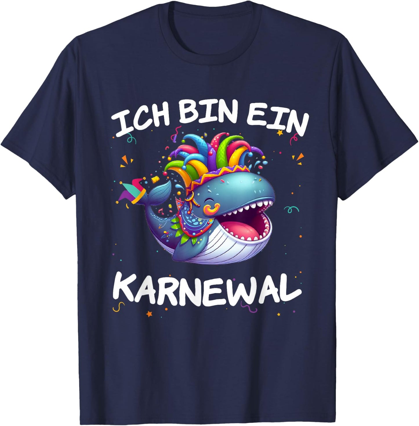 with German Text "Ich bin ein Karnewal" Fancy Dress Whale Carnival Costume, black T-Shirt - T-Shirt | Navy