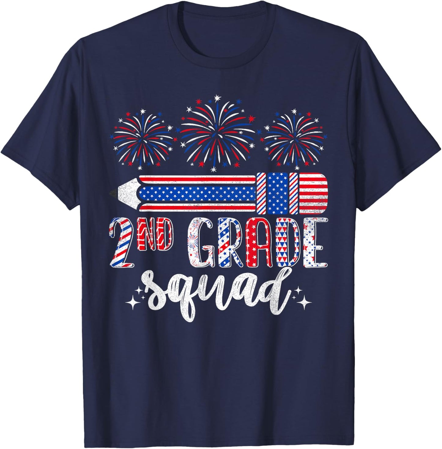 4th of July Patriotic 2nd Grade Squad Teacher Funny Matching T-Shirt - T-Shirt | Navy