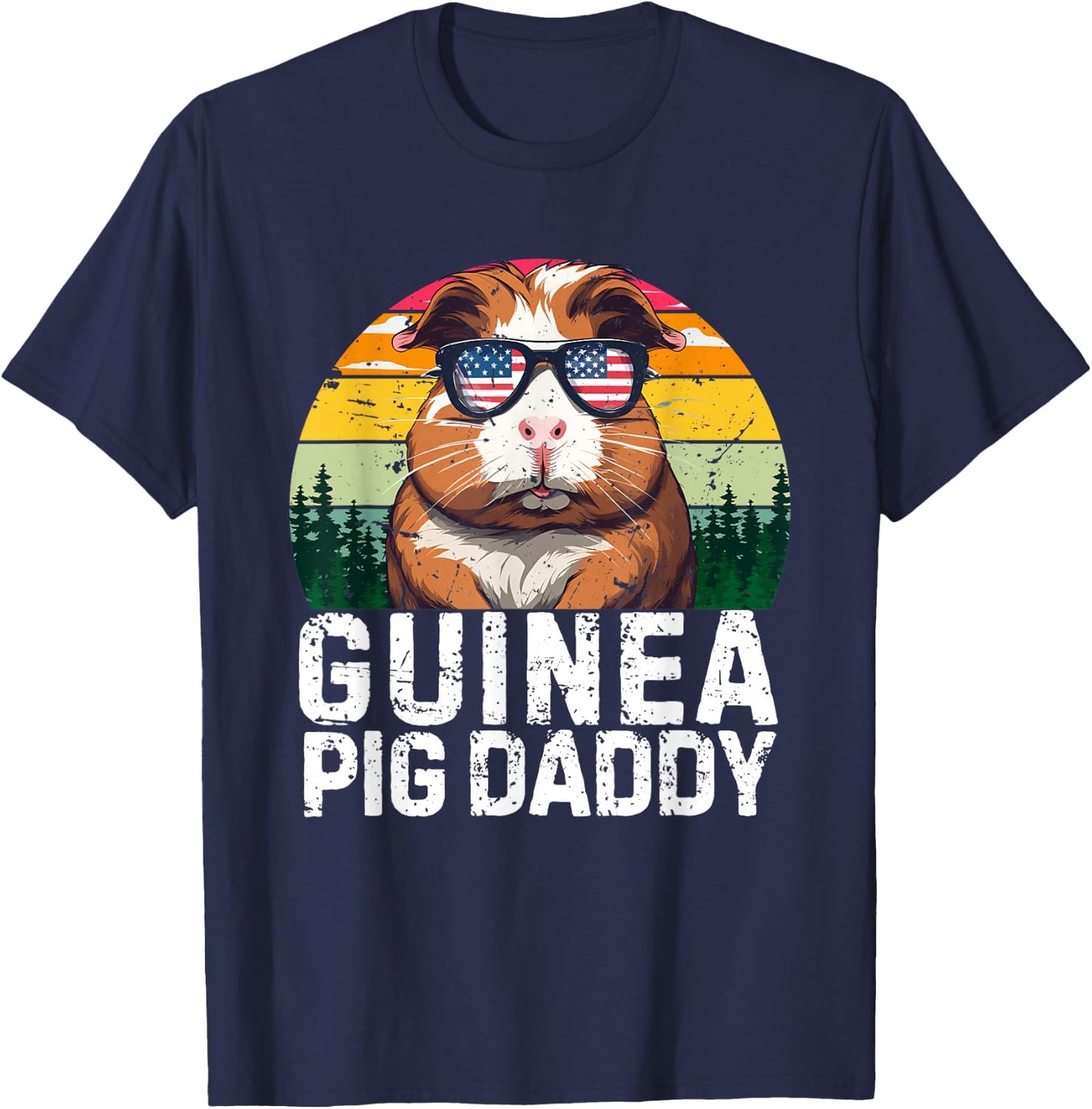 Guinea Pig Daddy USA Flag Father's Day 4th Of July Retro T-Shirt - T-Shirt | Navy