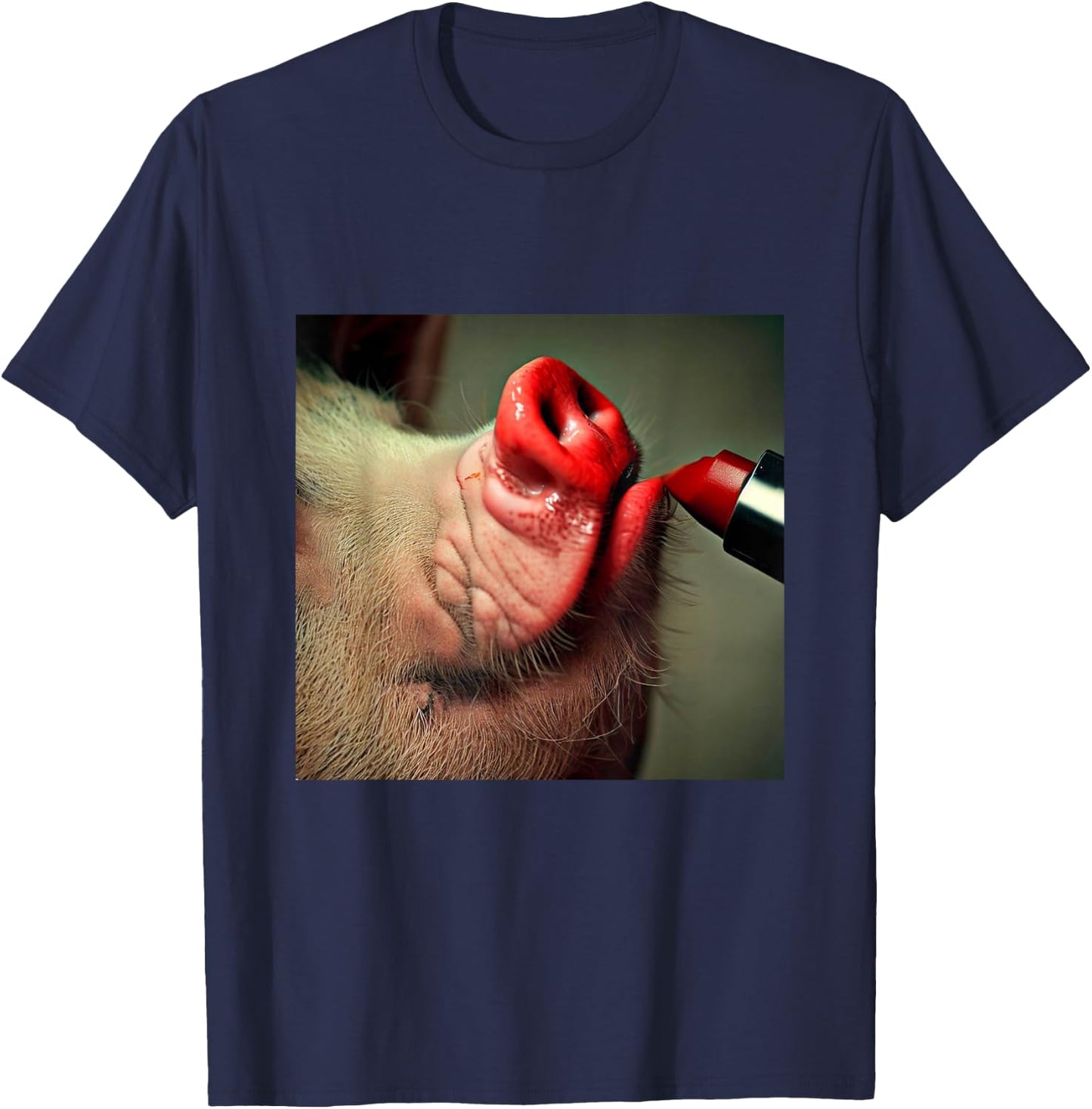 Lipstick on a Pig Slogan T-Shirt - T-Shirt | Navy