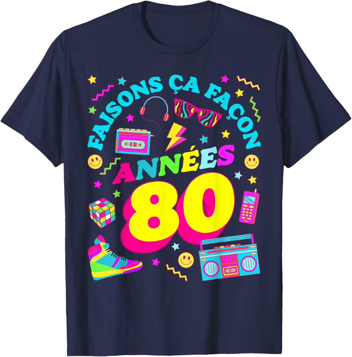 Party 80s Birthday Party 80s Retro Style , Black, S T-Shirt - T-Shirt | Navy