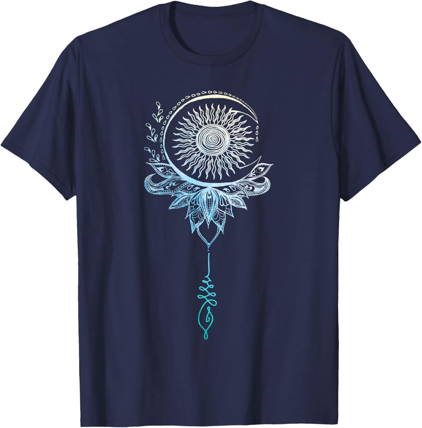 Tattoo Style Bohemian Sun Moon Drawing Boho Unalome Shirt T-Shirt - T-Shirt | Navy
