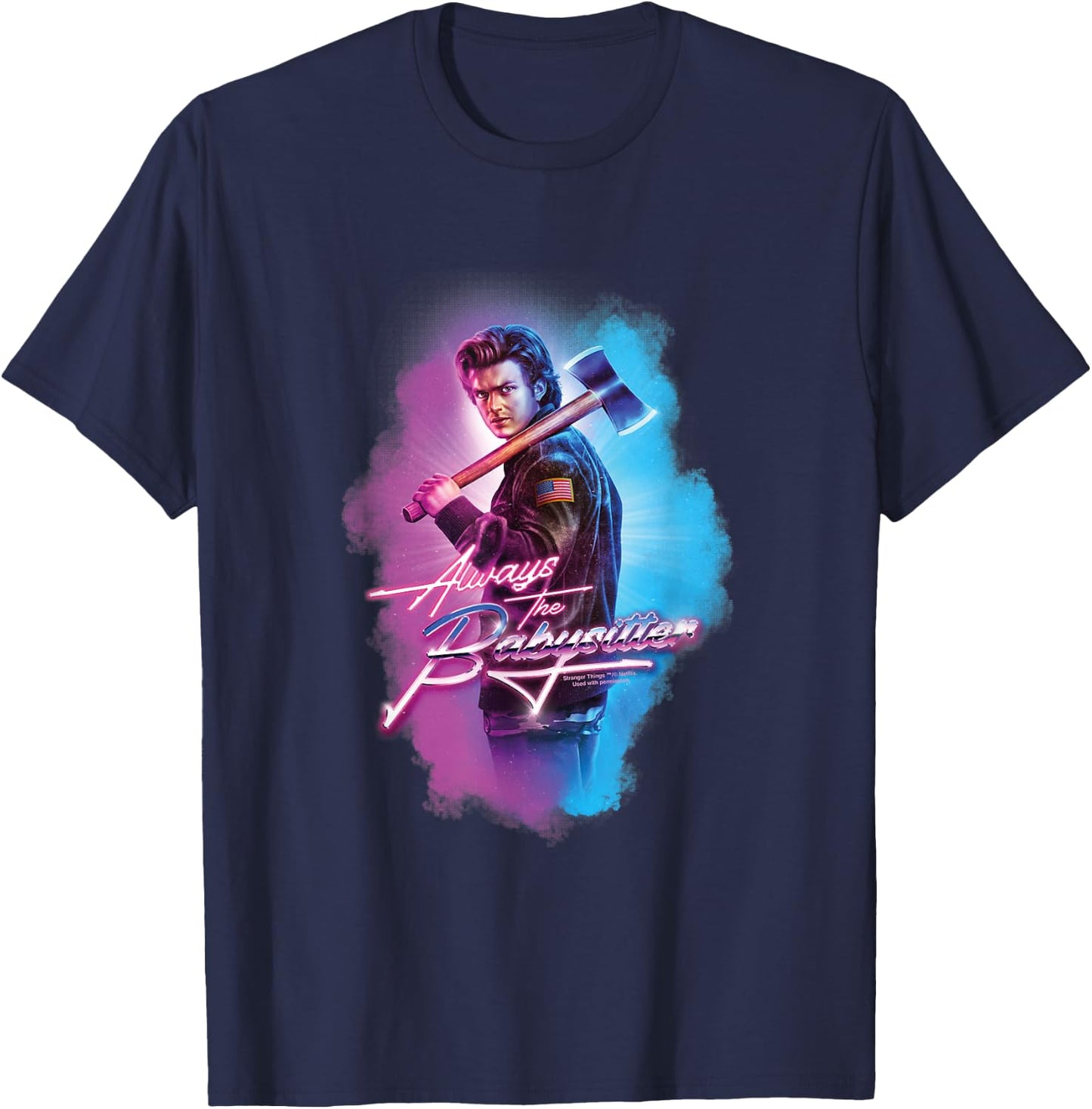 Stranger Things : Steve Harrington Is Still the Babysitter , Black, S T-Shirt - T-Shirt | Navy