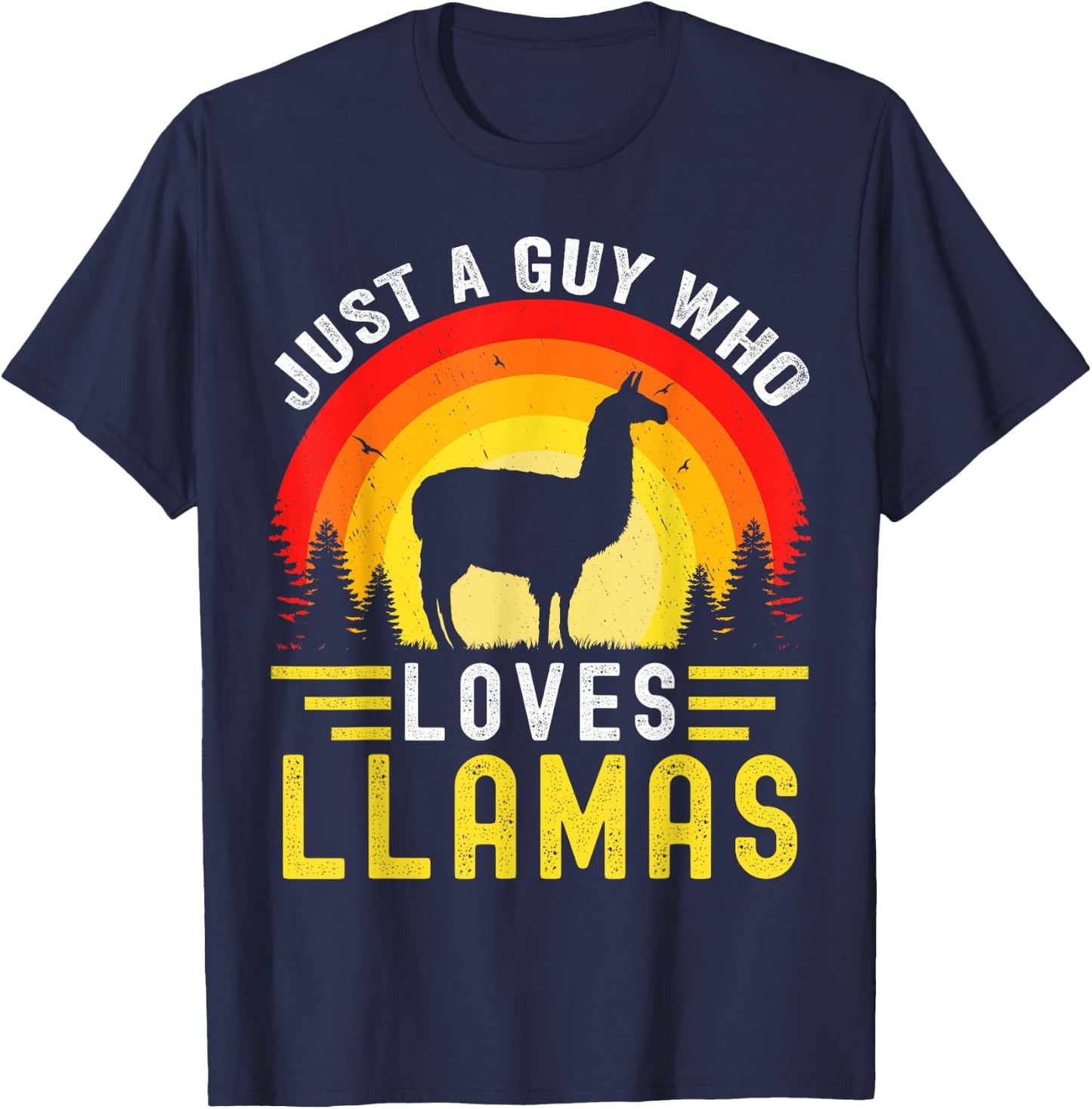 Just A Guy Who Loves Llamas Retro Vintage alpaca Llama T-Shirt - T-Shirt | Navy