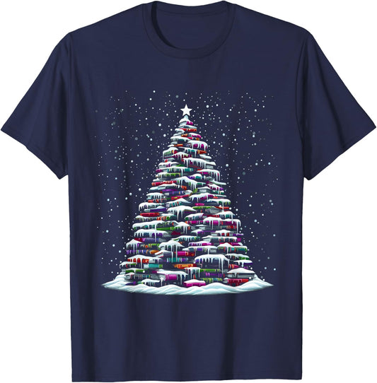 Christmas Tree Of Books - Xmas Tree Reading Book Lover T-Shirt - T-Shirt | Navy
