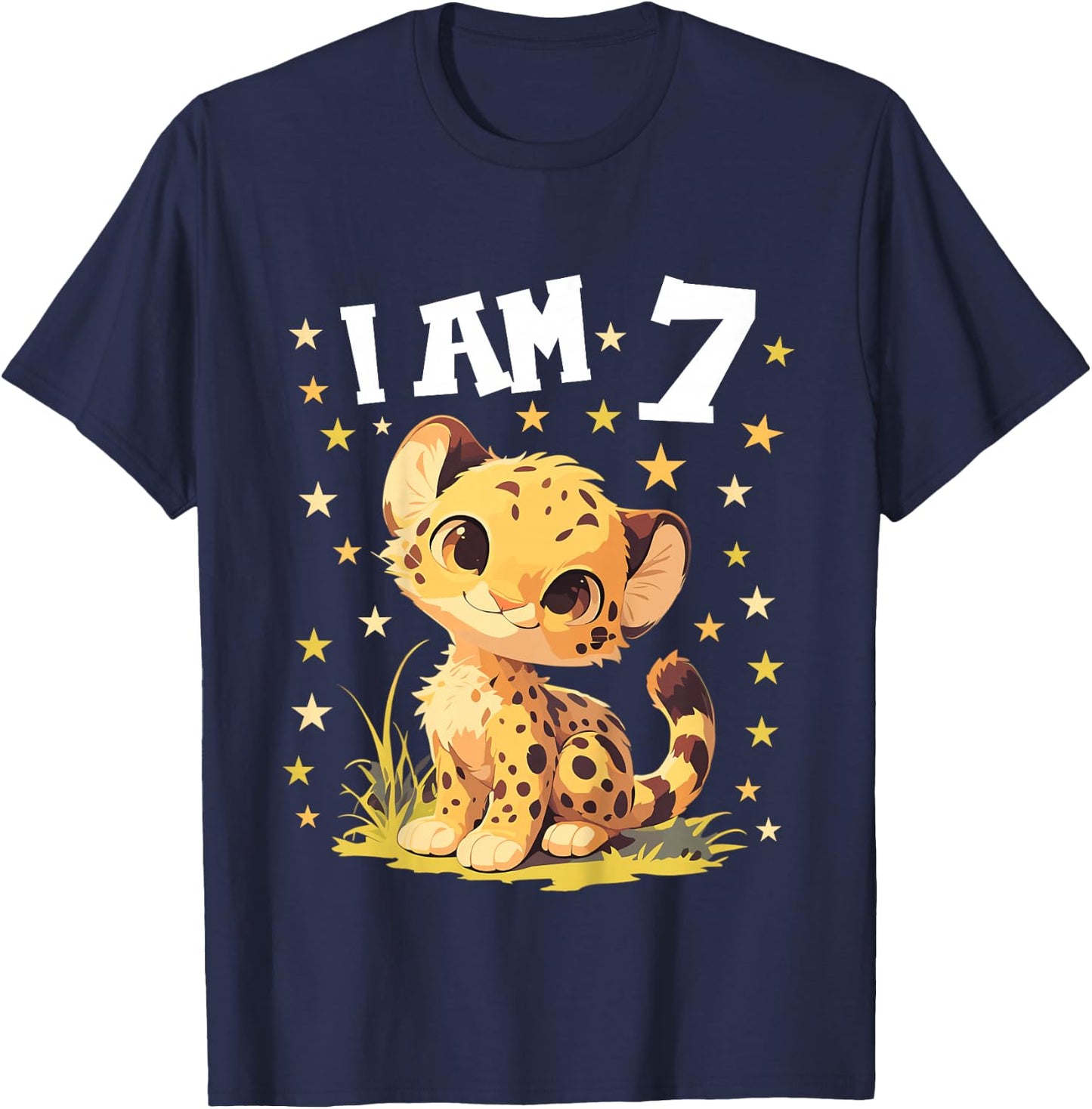 7 Years old 7 birthday Cheetahs Boy Girl Cheetah T-Shirt - T-Shirt | Navy