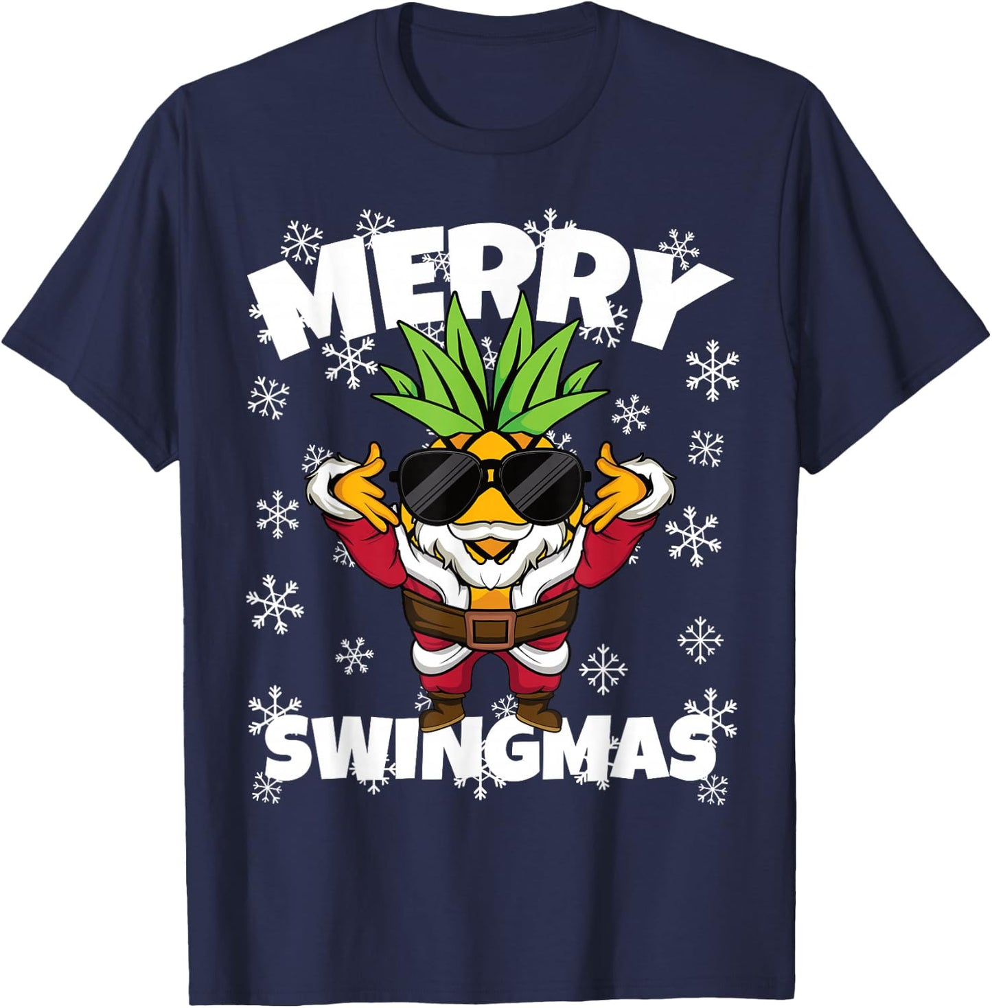 Swinger Christmas Santa Pineapple Merry Swingmas T-Shirt - T-Shirt | Navy