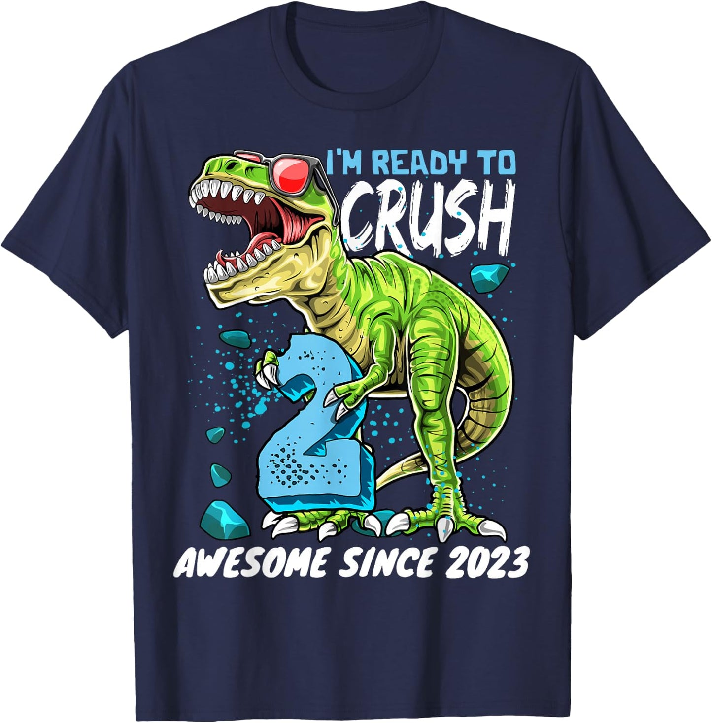 2nd Birthday T Rex Dinosaur Party Boys Rawr I'm 2 T-Shirt - T-Shirt | Navy