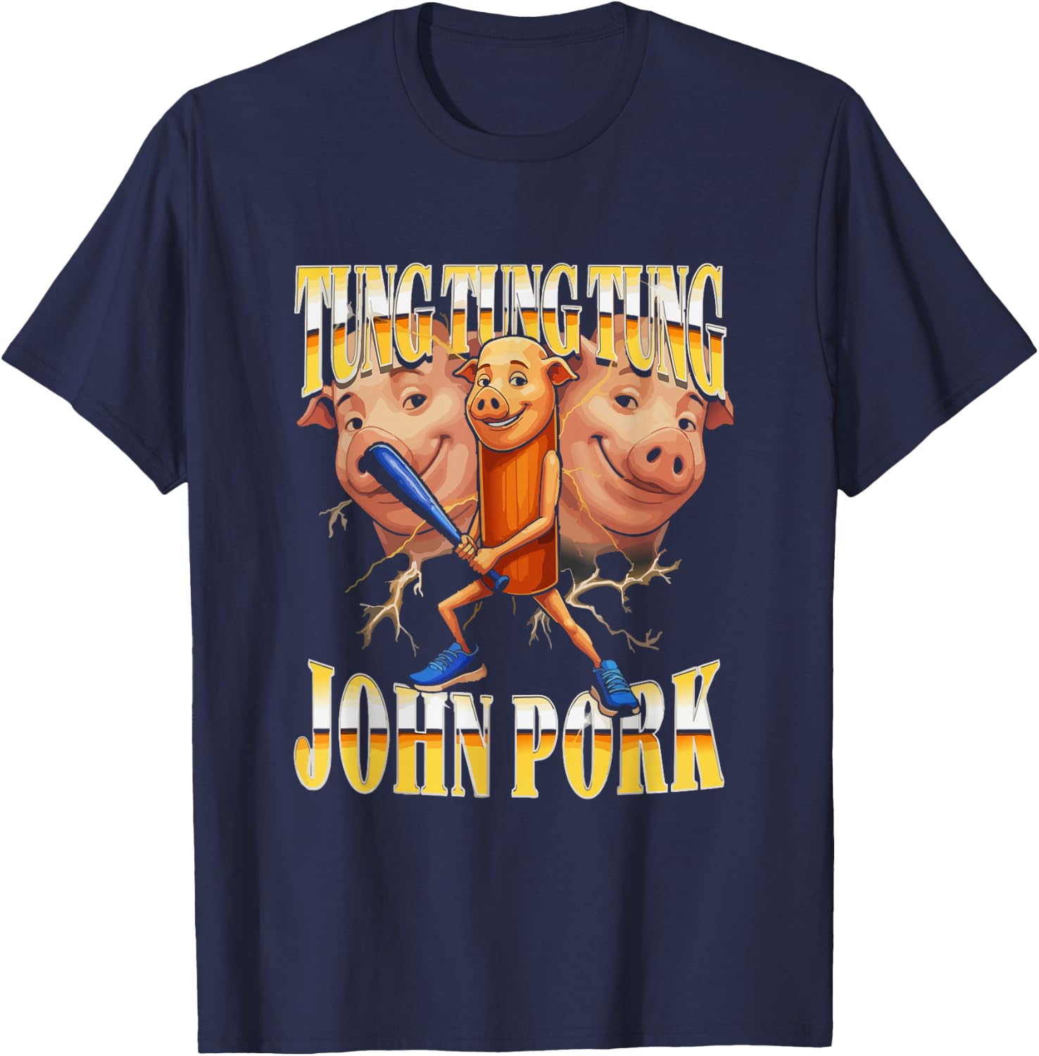 John Pork Tung Tung Tung Meme Humor T-Shirt - T-Shirt | Navy