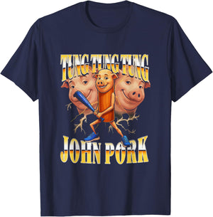 John Pork Tung Tung Tung Meme Humor T-Shirt - T-Shirt | Navy