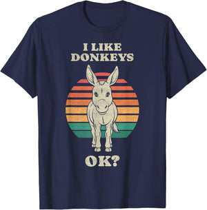 Funny Donkey Lover Animal Retro 70s T-Shirt - T-Shirt | Navy