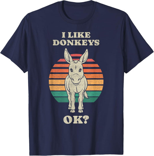 Funny Donkey Lover Animal Retro 70s T-Shirt - T-Shirt | Navy