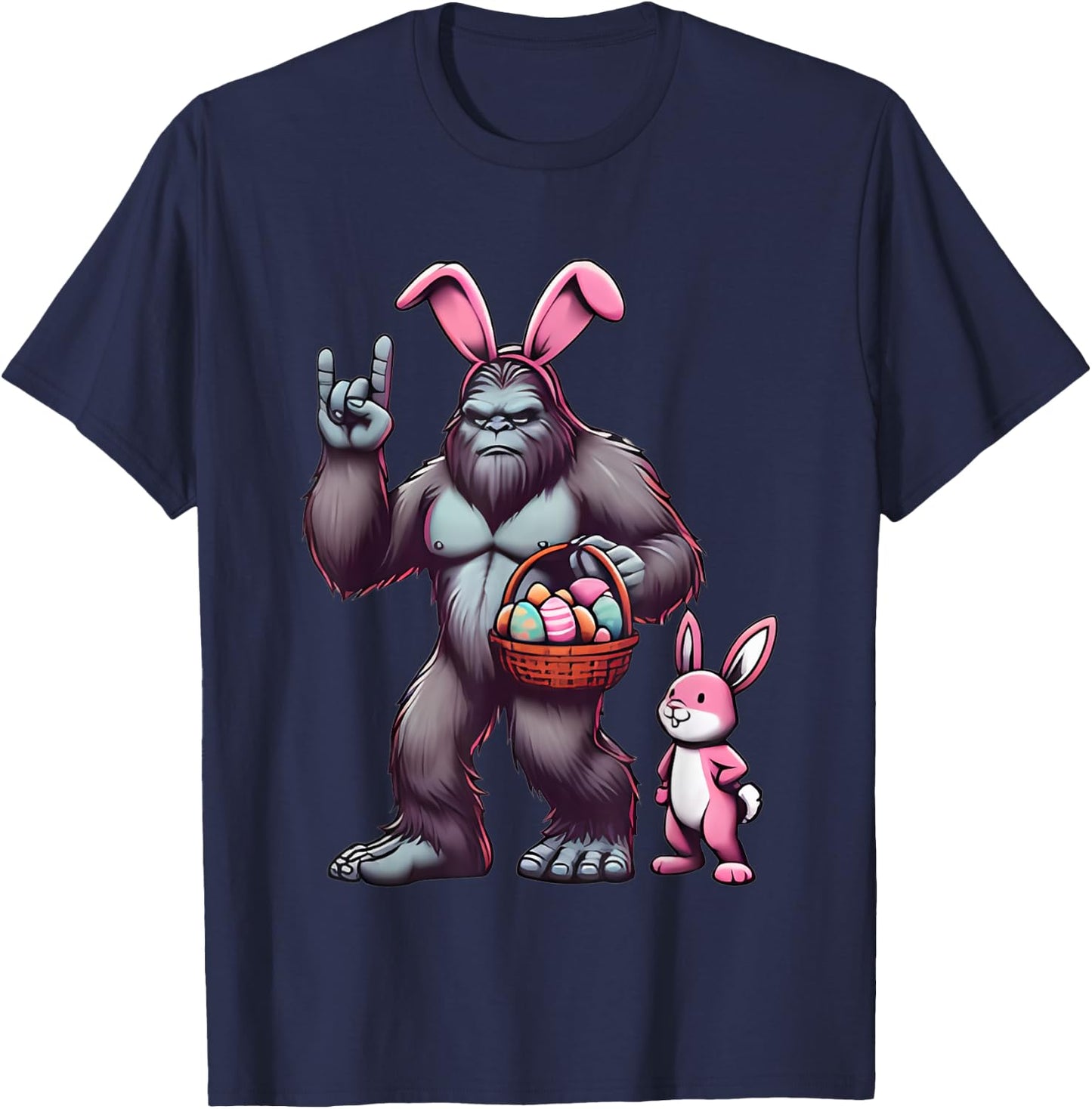Bigfoot Sasquatch Bunny Easter Eggs Retro Men Boys Kids Cute T-Shirt - T-Shirt | Navy