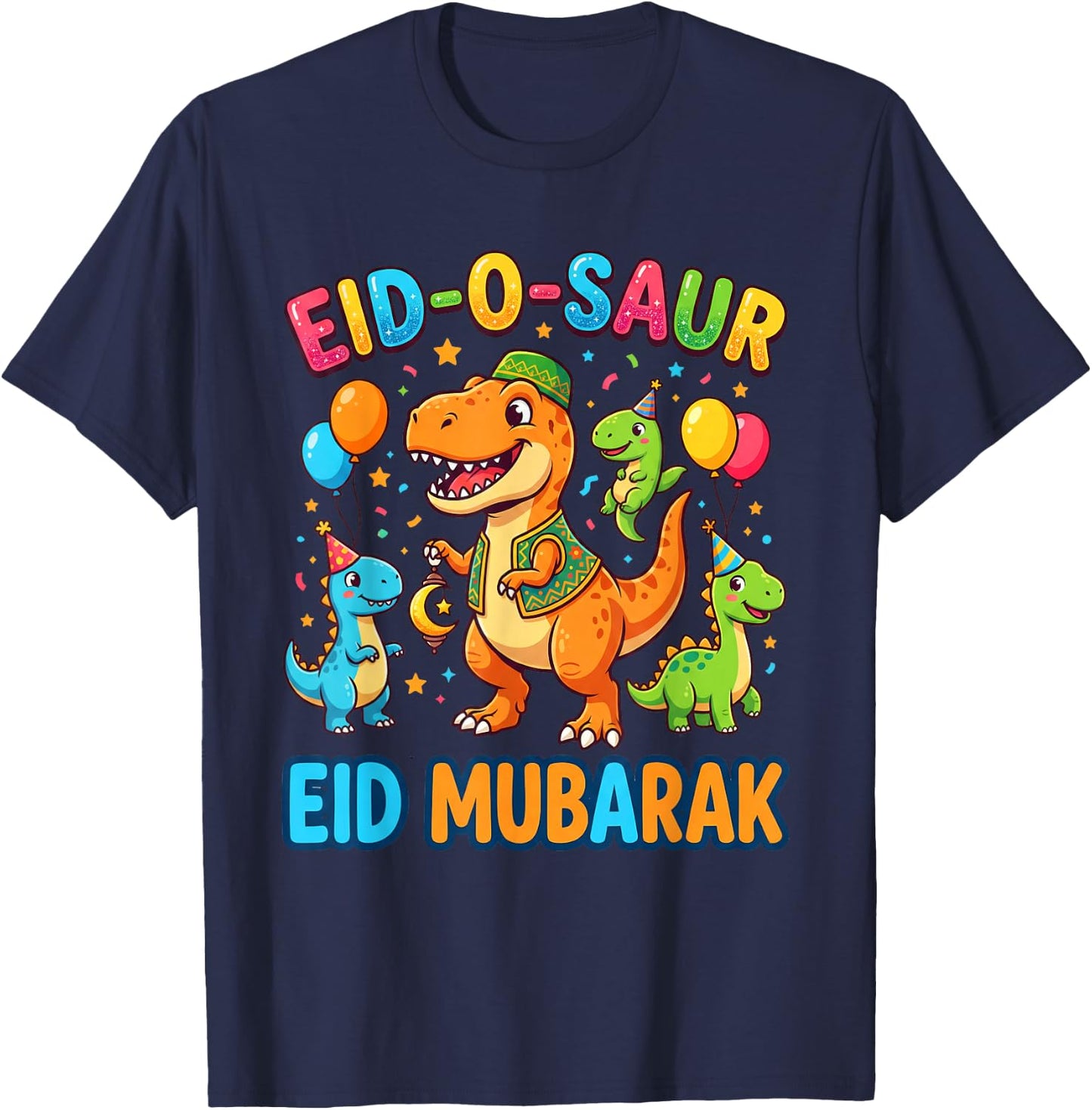 Funny Happy Eid Mubarak for Muslim Dinosaur Kids Youth Boys T-Shirt - T-Shirt | Navy
