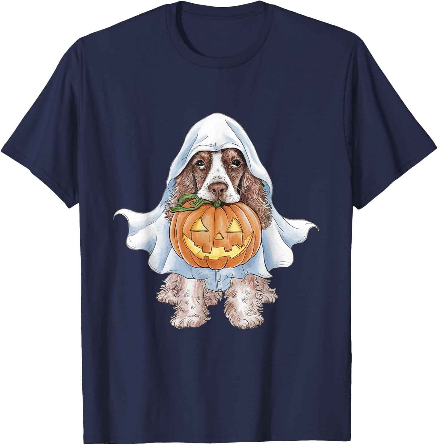 Cocker Spaniel Ghost Dog Halloween Men Women Kids T-Shirt - T-Shirt | Navy