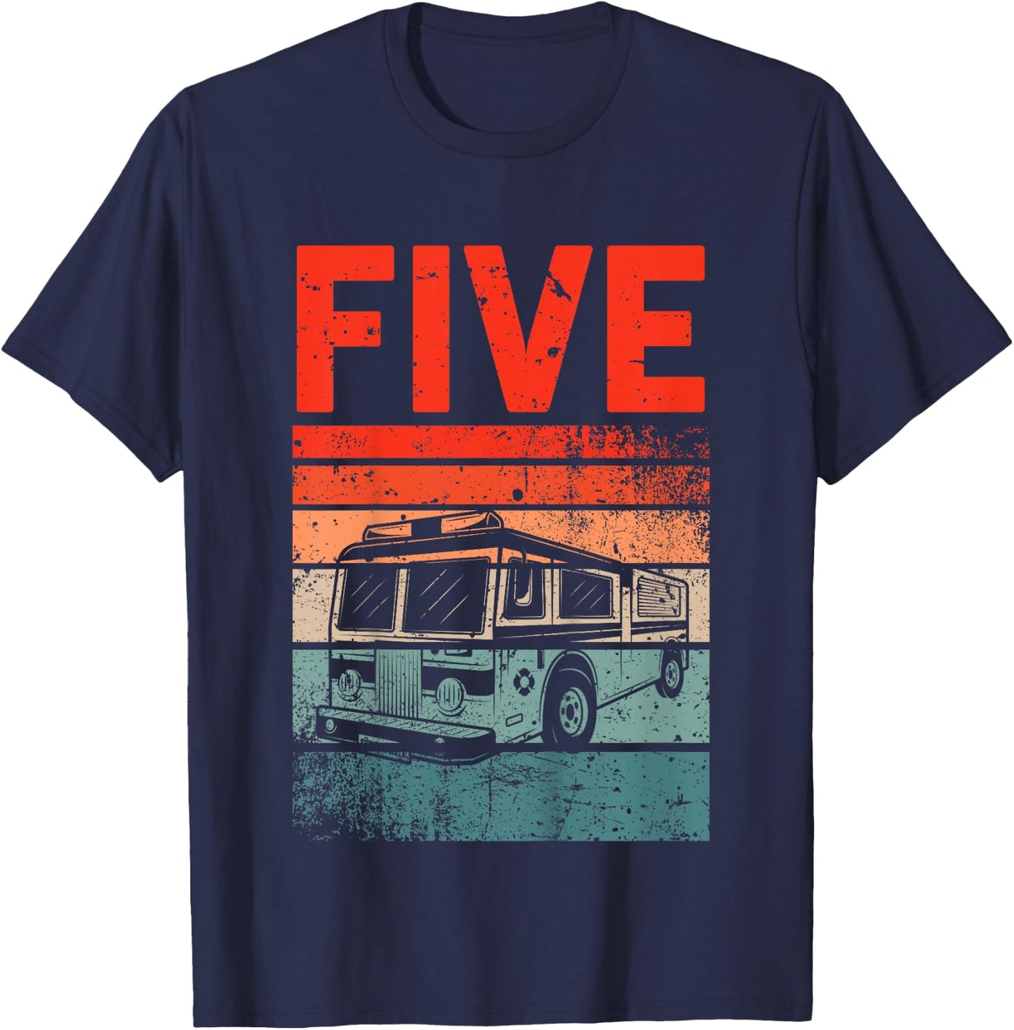 5 Year Old Shirt 5th Birthday Boy Firefighter Fire Truck T-Shirt - T-Shirt | Navy