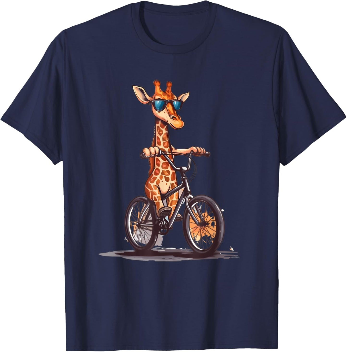Giraffe Riding A Bike I Funny Giraffe Cyclist Safari T-Shirt - T-Shirt | Navy