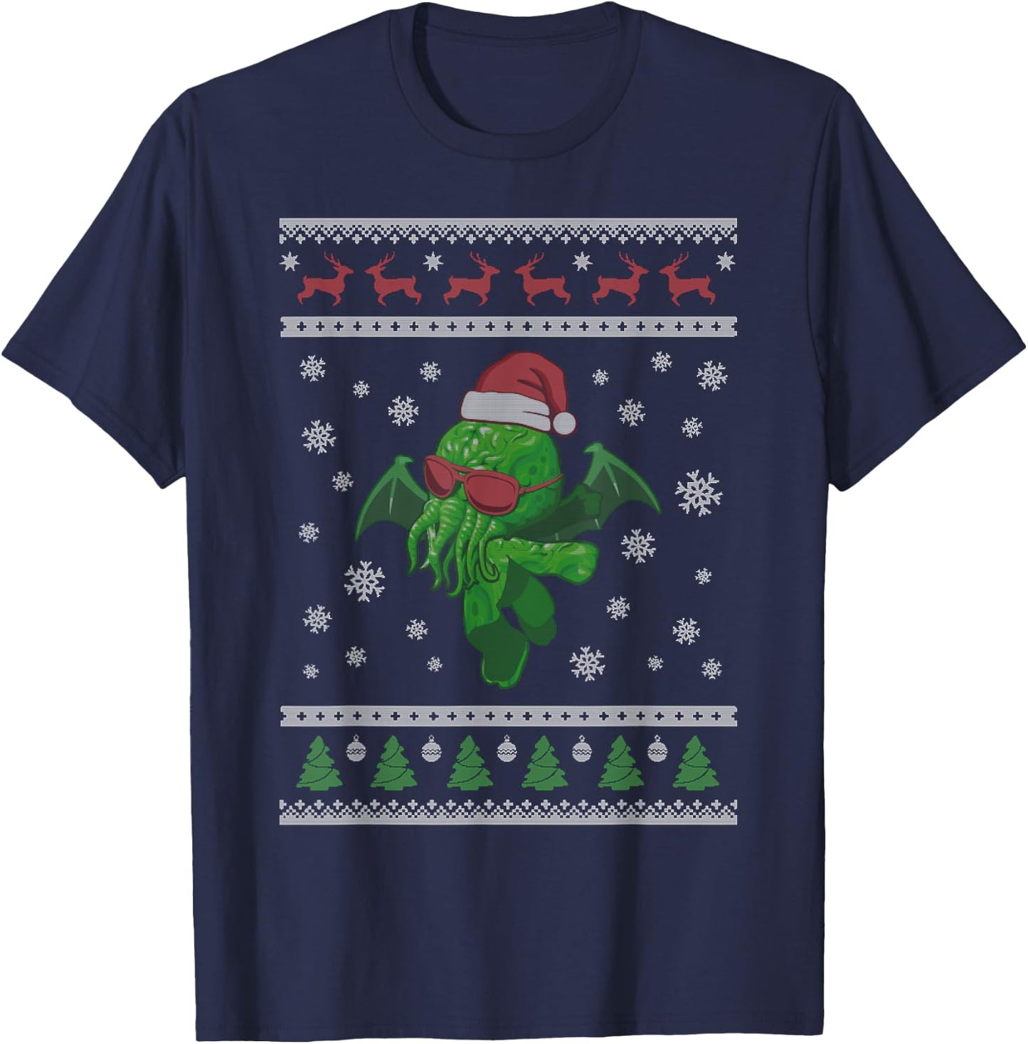 Cute Cthulhu Xmas Squid Monster Ugly Christmas T-Shirt - T-Shirt | Navy