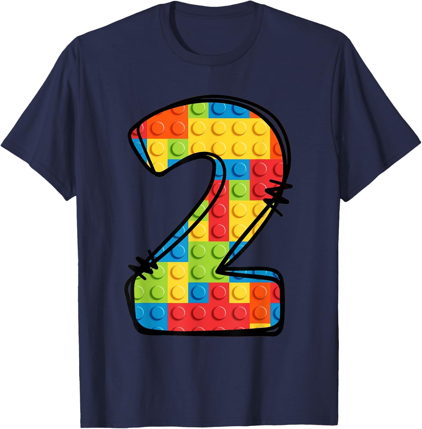 2 Year Old Blocks Building Master Builder 2nd Birthday T-Shirt - T-Shirt | Navy
