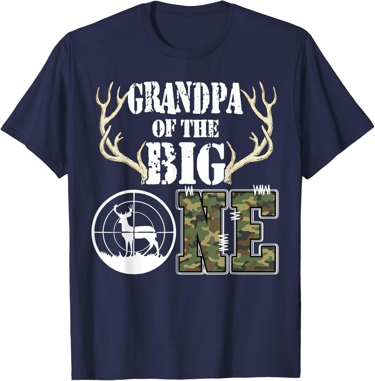 Grandpa of The Big One Birthday Boy Deer Hunter Camouflage T-Shirt - T-Shirt | Navy