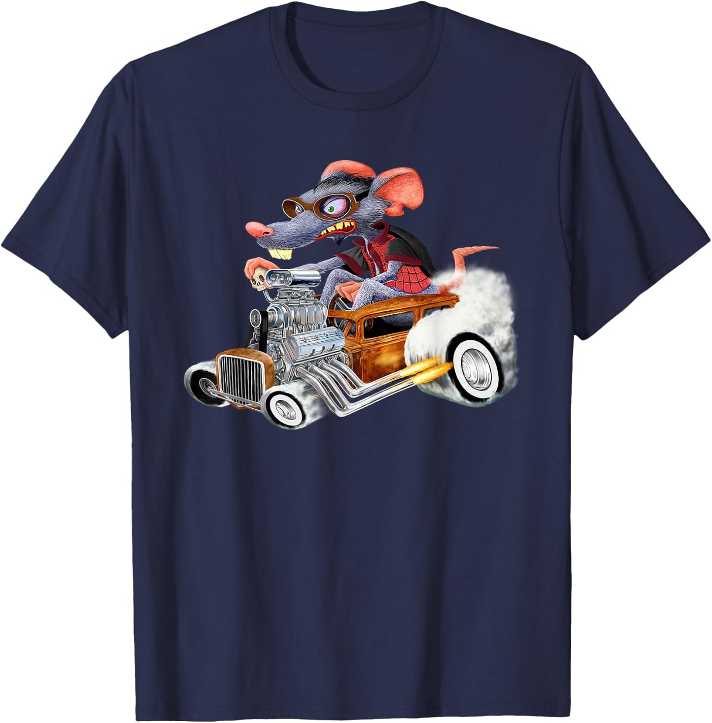 Rat Rod Drag Racing Old School Cars Rat on top Hot Rod Gift T-Shirt - T-Shirt | Navy