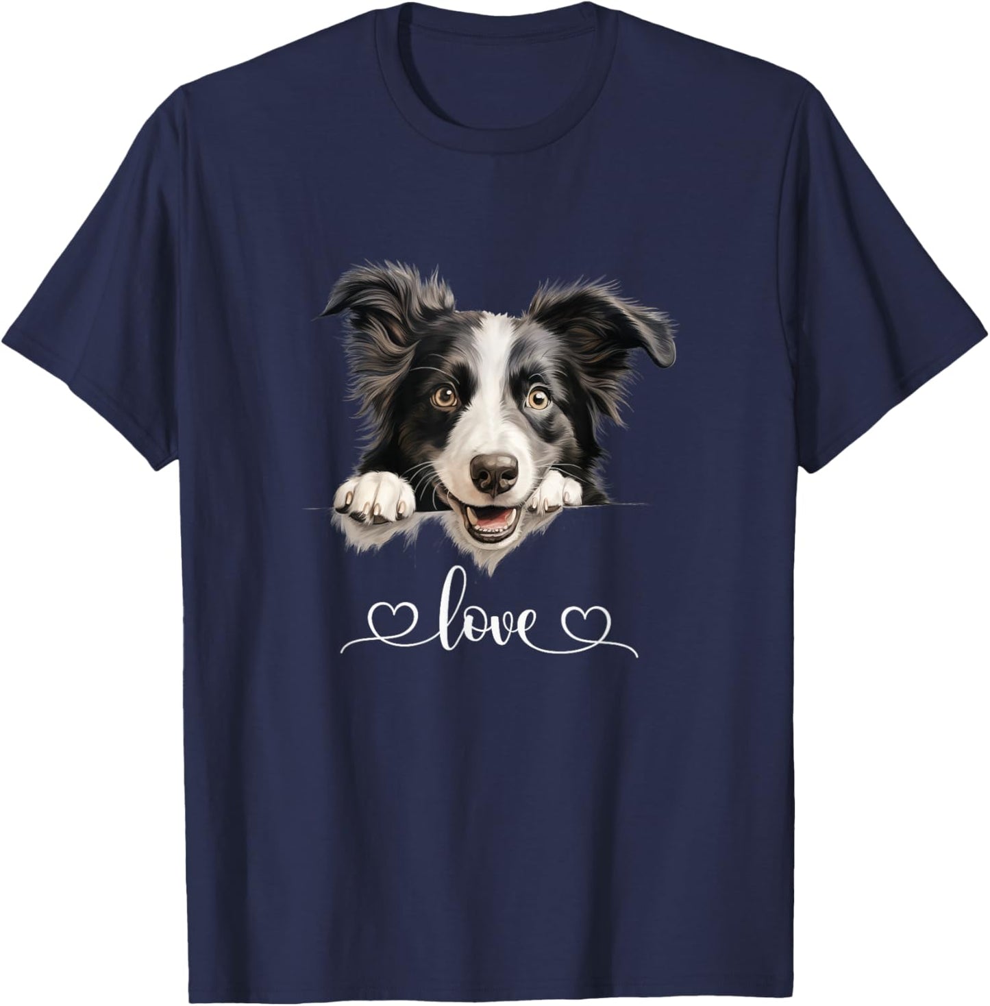 Cute Dog Graphic Love Puppy Border Collie Dog Men Women T-Shirt - T-Shirt | Navy