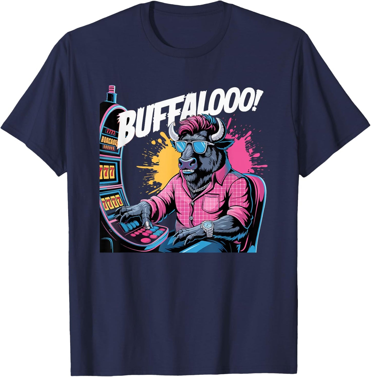 Buffalo Slot Machine Funny Casino Lovers Art T-Shirt - T-Shirt | Navy
