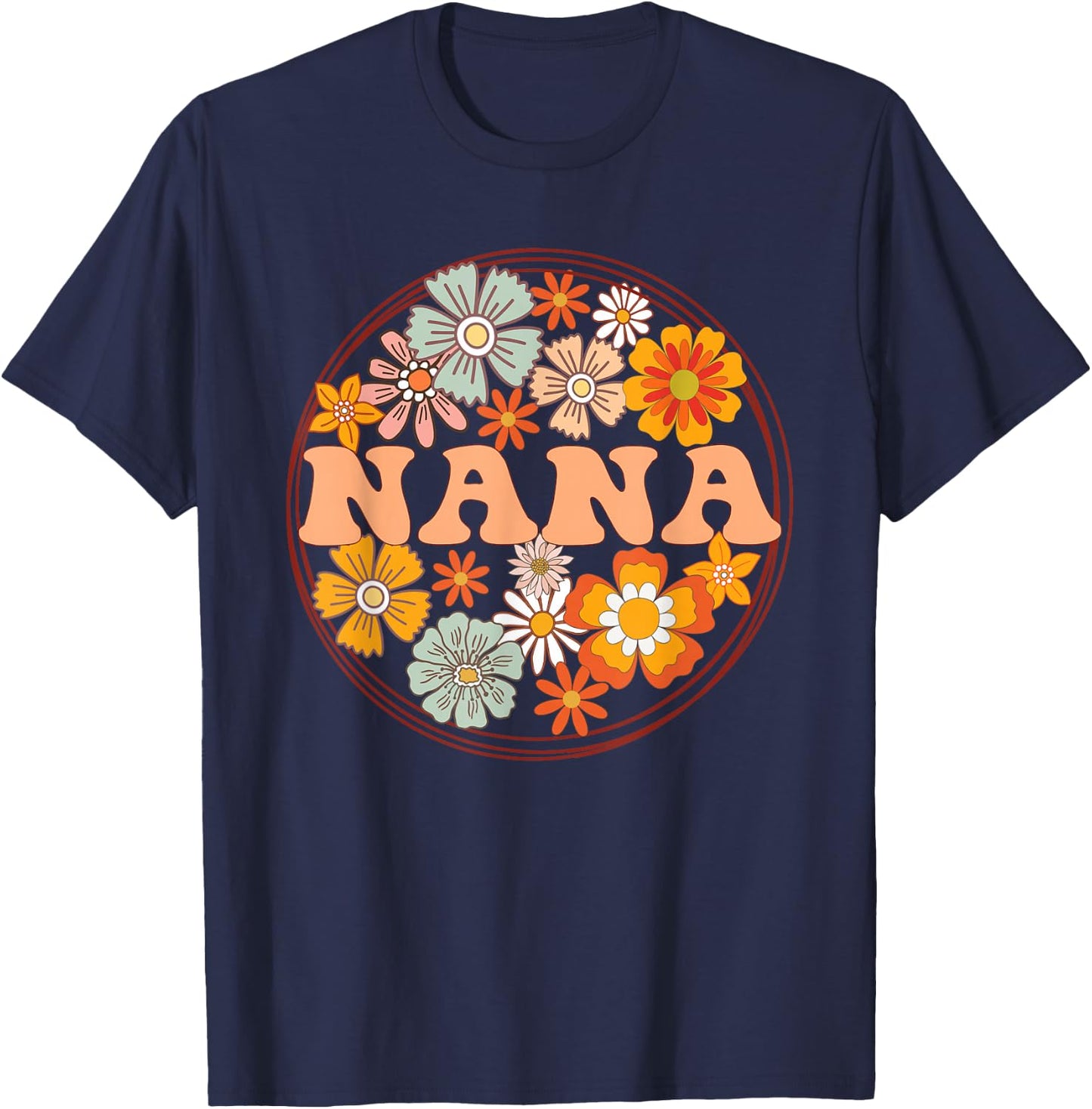 Groovy Nana Retro Flowers Women Mother's Day Grandma T-Shirt - T-Shirt | Navy