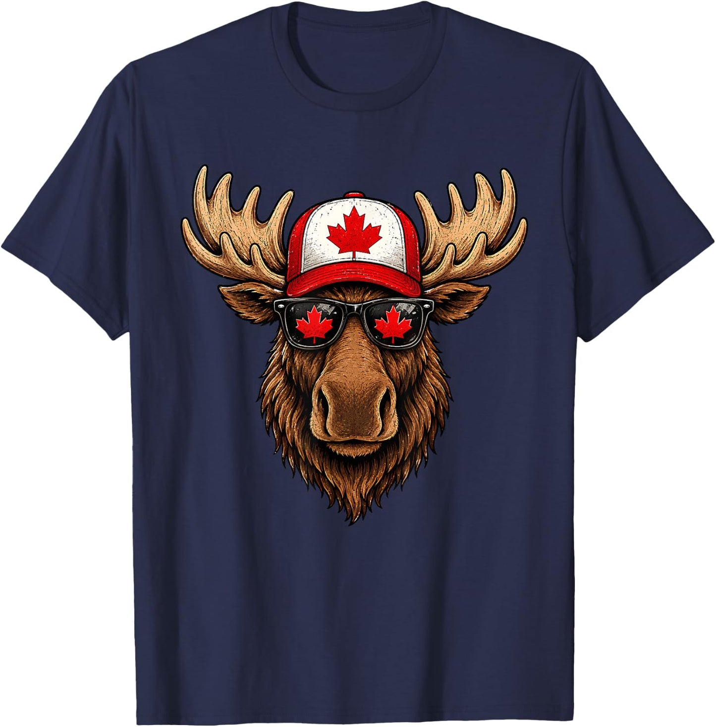 Canada Day Patriotic Moose Flag Maple Leaf Canadian Animal T-Shirt - T-Shirt | Navy