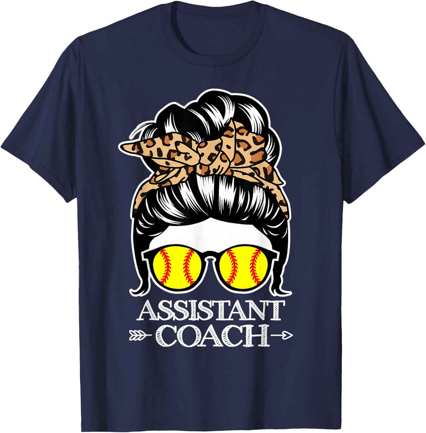 Softball Assistant Coach Messy Bun Hair Funny Softball Coach T-Shirt - T-Shirt | Navy