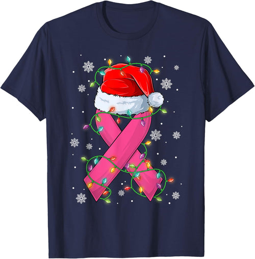 Pink Ribbon Santa Hat Christmas Tree Lights Breast Cancer