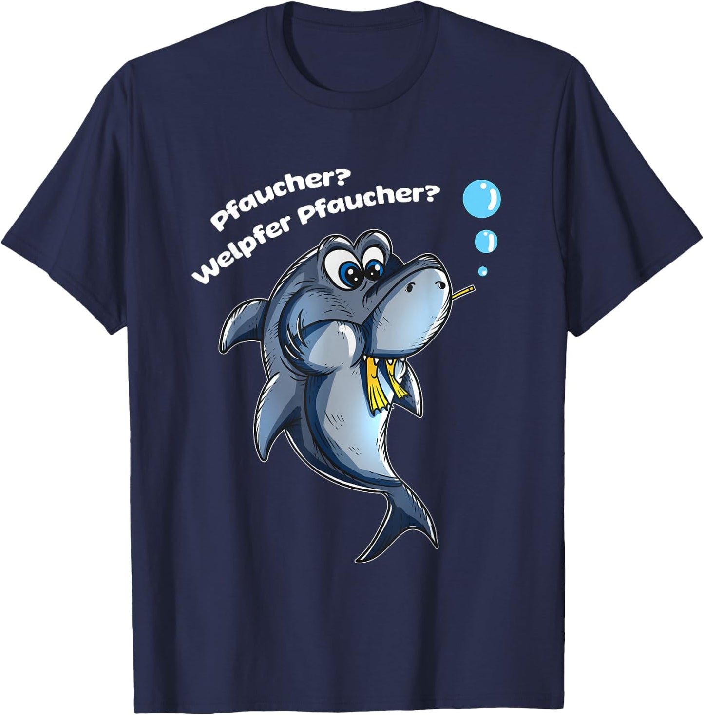 Funny Cute Shark Eating Diver Puppy , black T-Shirt - T-Shirt | Navy