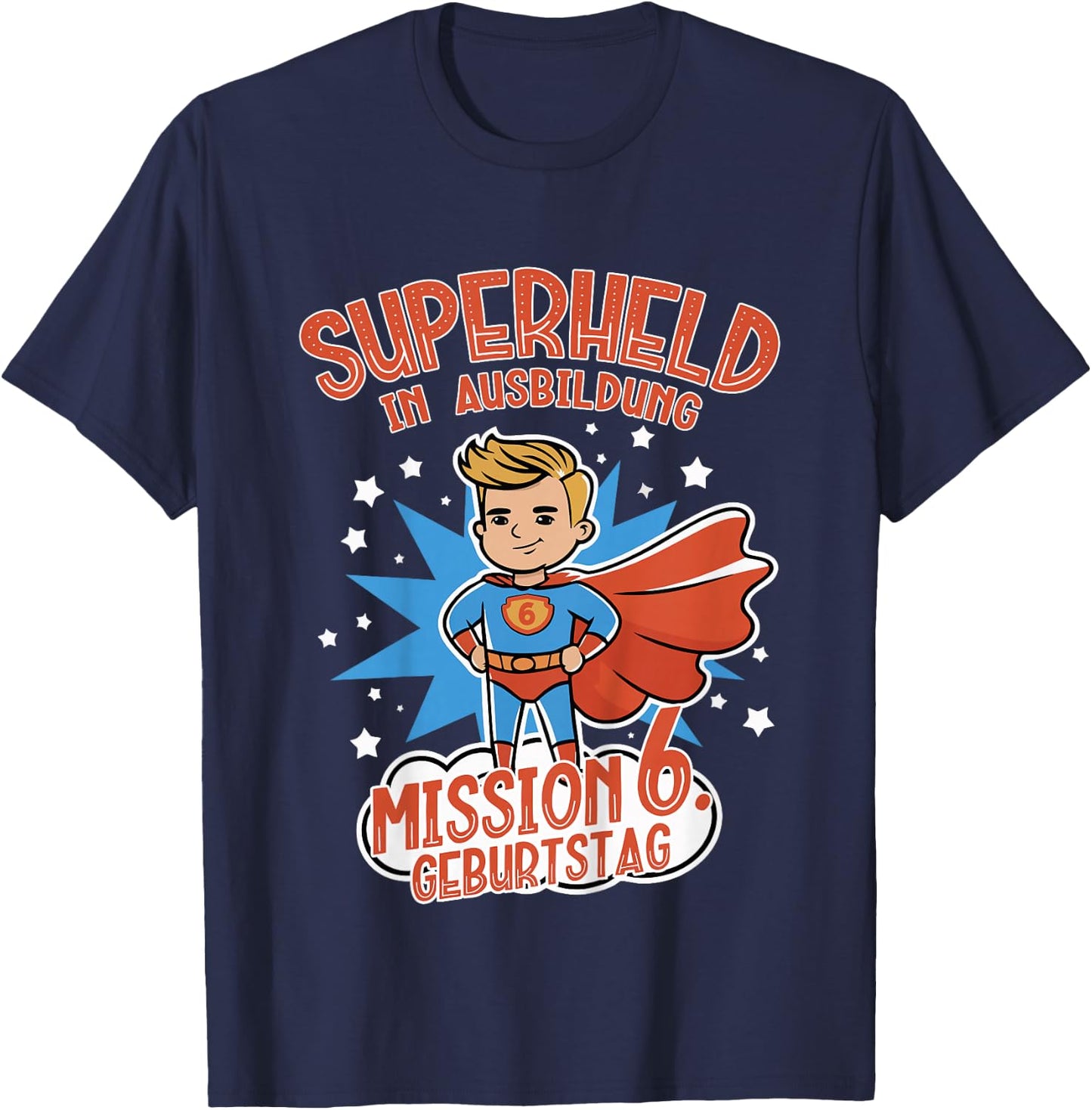 Kinder Superheld in Ausbildung, Geburtstag 6 Jahre, Junge, blond T-Shirt - T-Shirt | Navy
