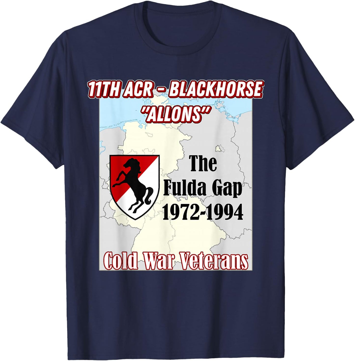 11th ACR - Army Fulda Gap vets design on front T-Shirt - T-Shirt | Navy