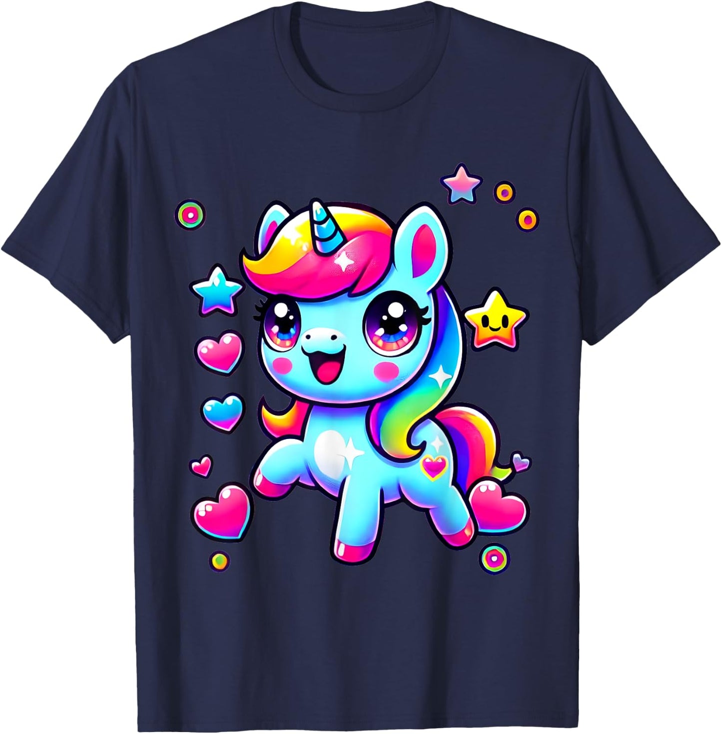 Kawaii Rainbow Unicorn | Magic Gift , Black, S T-Shirt - T-Shirt | Navy