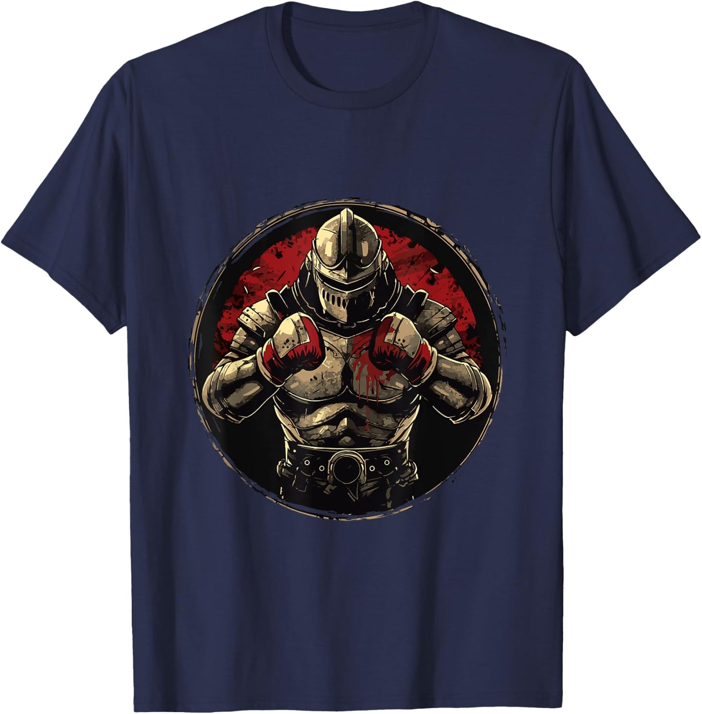 Knight With Boxing Gloves | Medieval Boxer Fighter Boxing T-Shirt - T-Shirt | Navy