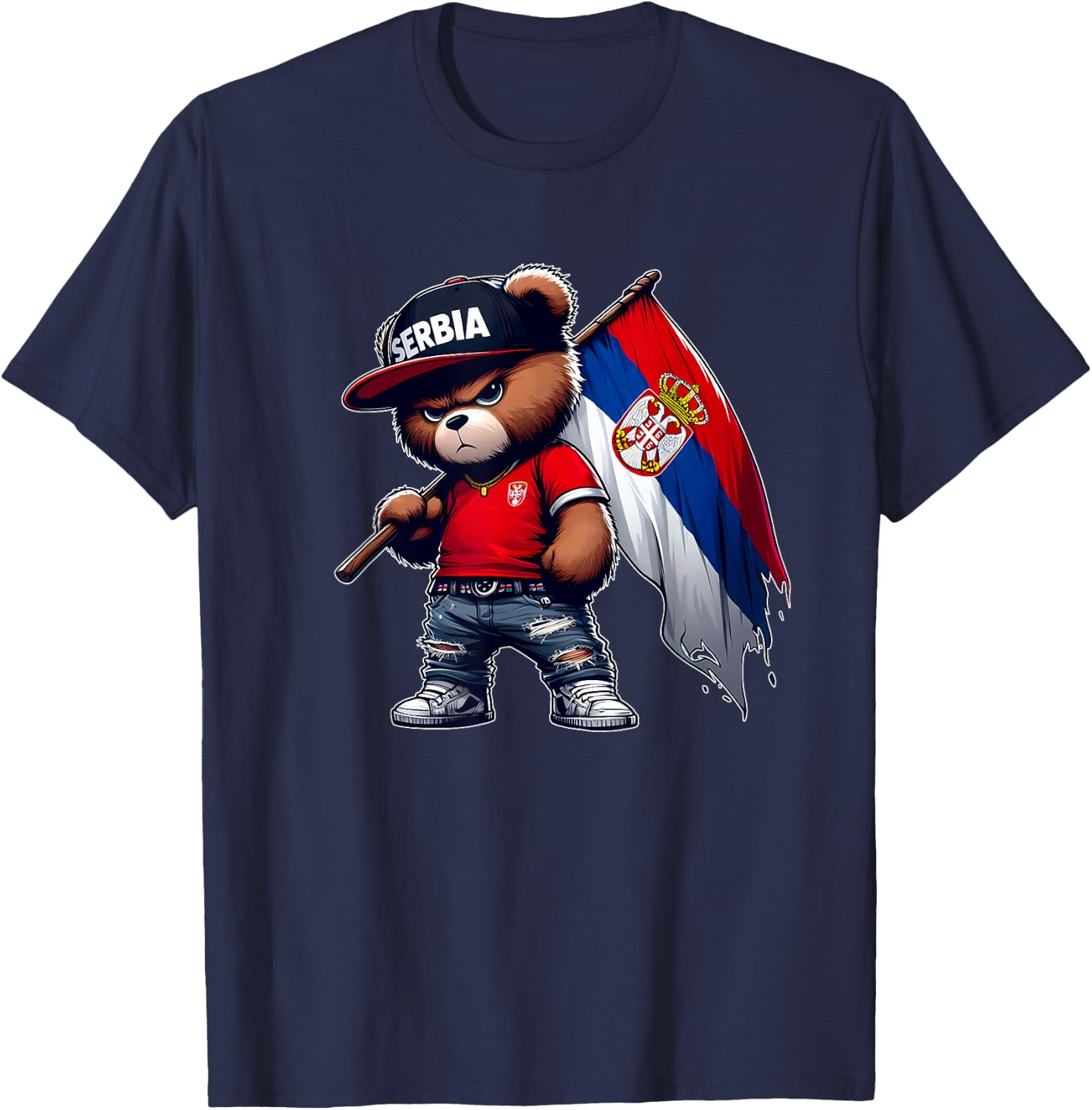 Cute Teddy Bear Serbian Flag Yugoslavia Serbia , red T-Shirt - T-Shirt | Navy