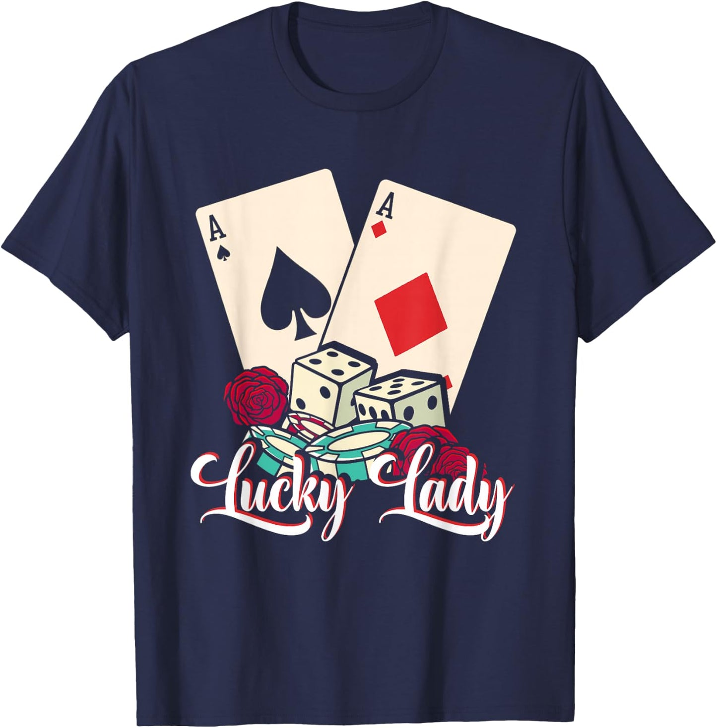 Lucky Lady Poker Player | Gambling Casino | Gambler T-Shirt - T-Shirt | Navy