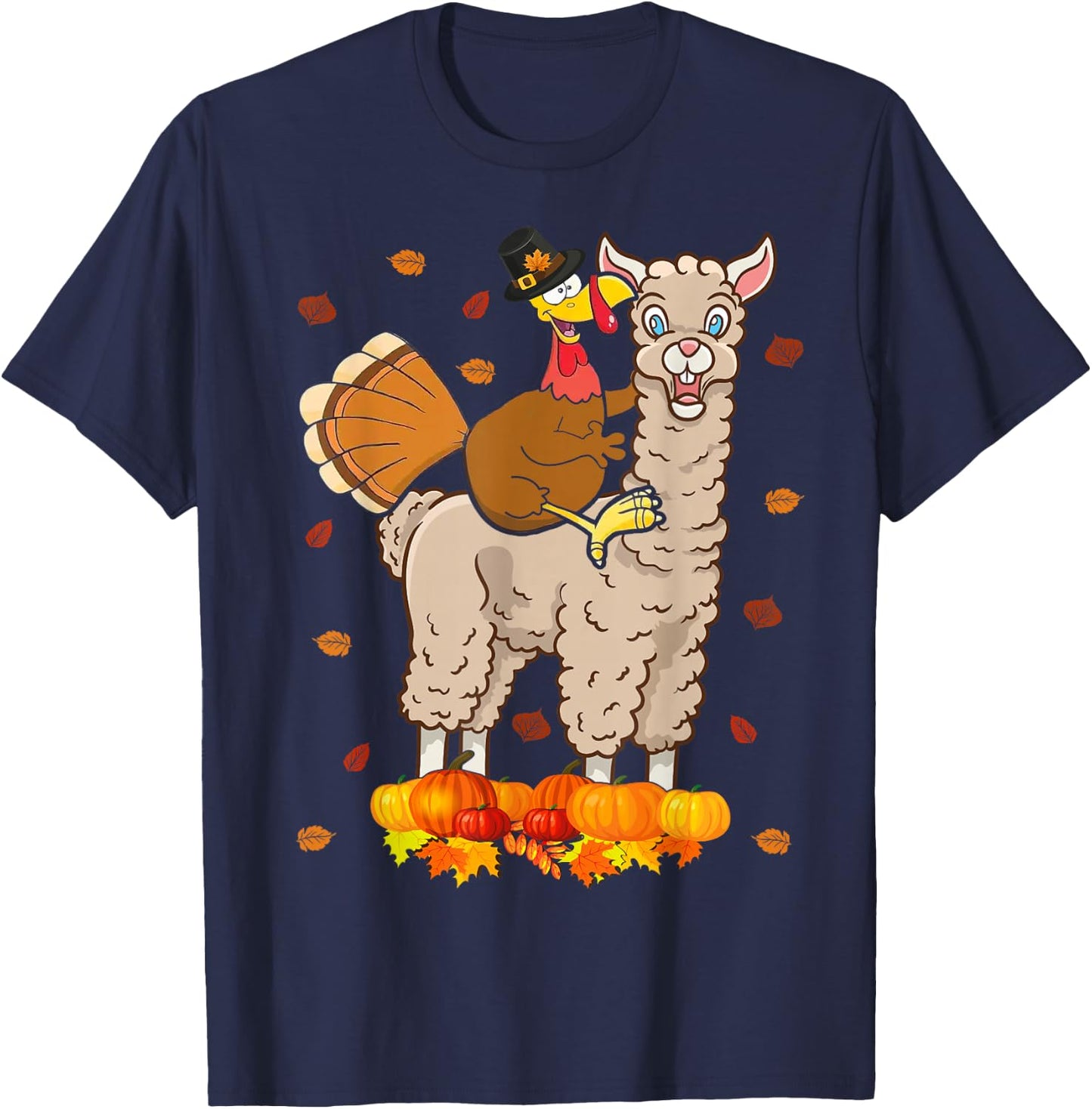 Turkey Riding Llama Cute Thanksgiving Turkey Llama Lover T-Shirt - T-Shirt | Navy