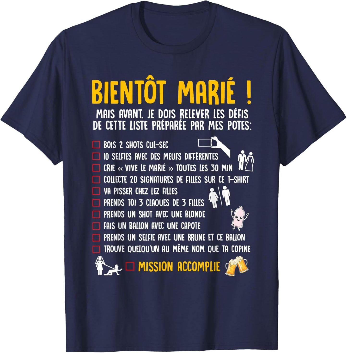 Soon Married List Funny Bachelor Party EVG , Black, S T-Shirt - T-Shirt | Navy